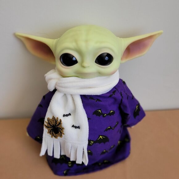 Spooky Bats 2pc Halloween Outfit/scarf set for 11" Mattel Child Grogu Yoda dolls - Picture 2 of 7